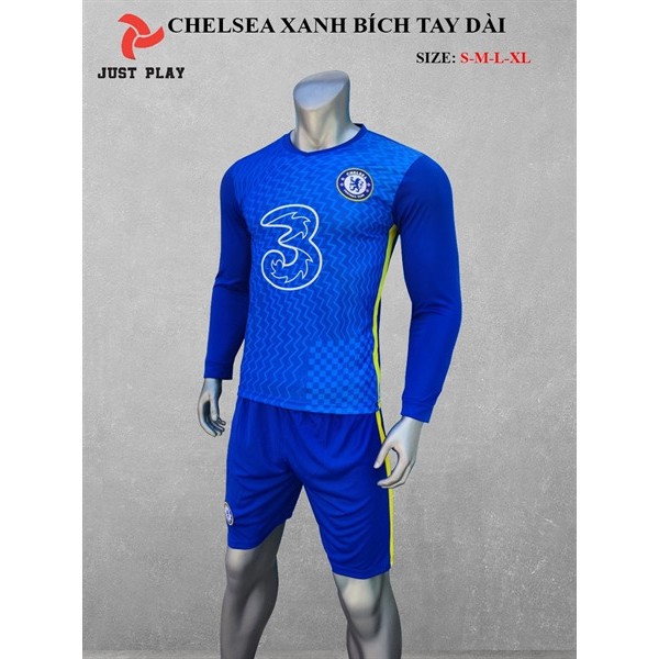 Đồ thể thao bóng đá tay dài chelsea xanh bích chất thun lạnh mềm mịn