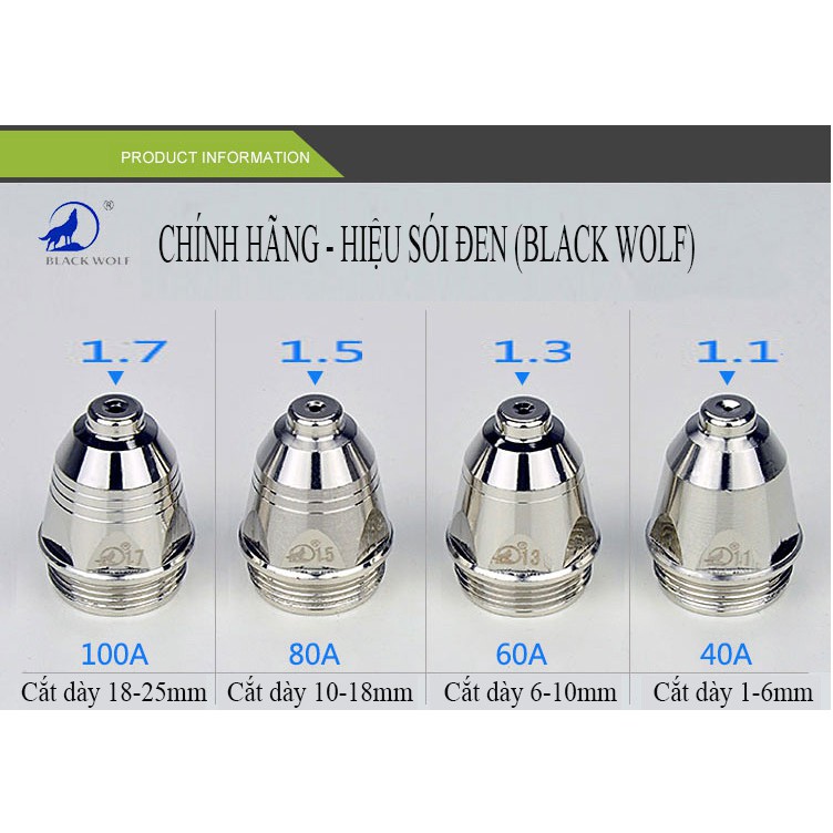 [Hộp 10 cái] Chụp Bép cắt vòi phun plasma P80 - 1.1 Blackwolf - Thương hiệu Sói đen - Phụ kiện máy cắt plasma (Hàng chuẩ