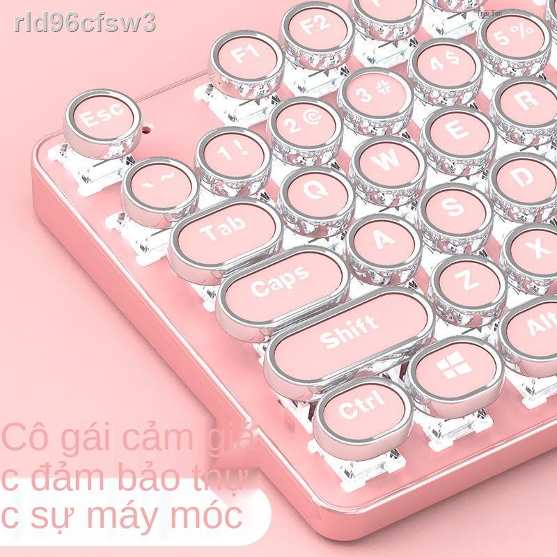 Thực tế bàn phím cơ cô gái màu hồng trái tim net đỏ bộ chuột punk retro máy tính trục xanh lá cây trò chơi văn