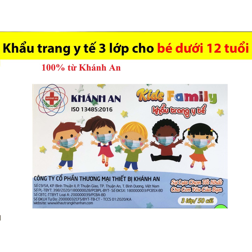 Khẩu trang y tế trẻ em Khánh An 3 lớp chính hãng