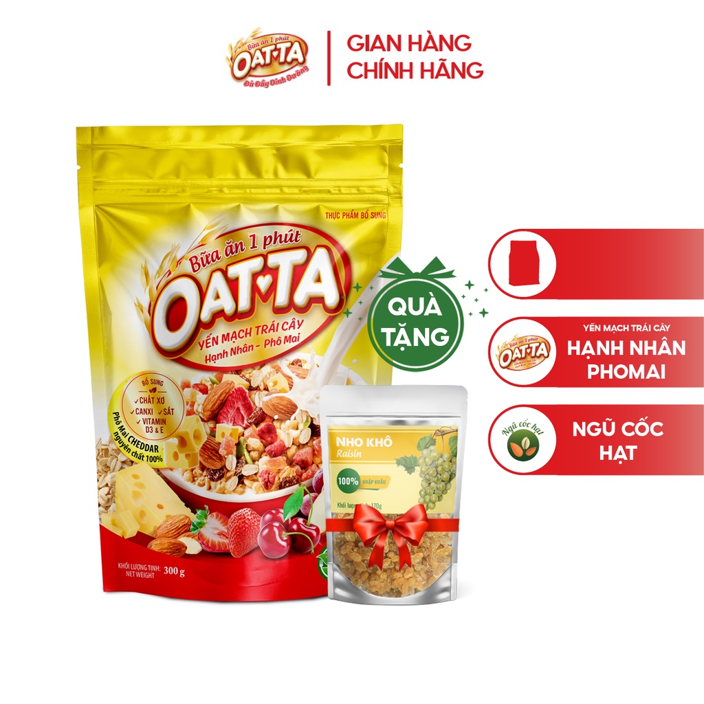 Yến mạch trái cây Hạnh nhân Phô mai OATTA túi 300g