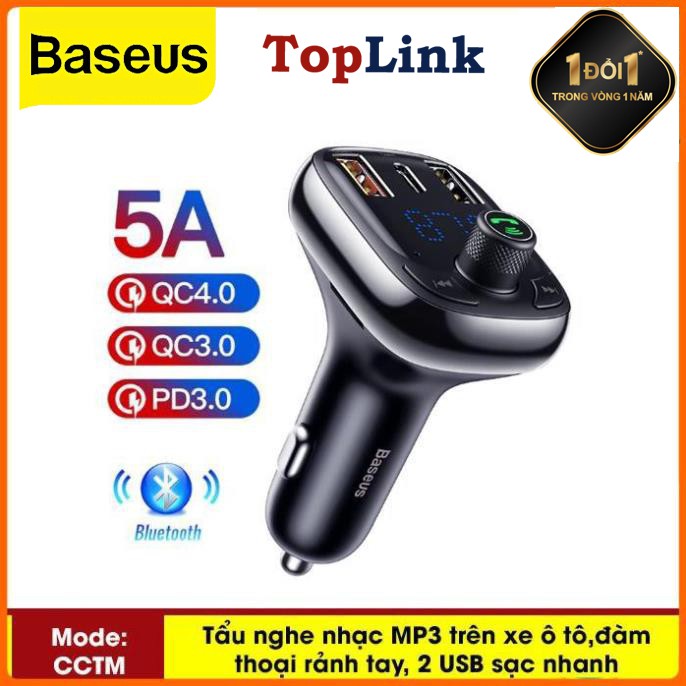 Tẩu Nghe Nhạc MP3 Đàm Thoại Rảnh Tay Baseus S-13 Trên Xe Hơi Tích Hợp Sạc Nhanh 4.0 Bộ Phát FM , Sạc Nhanh Công Suất 36W