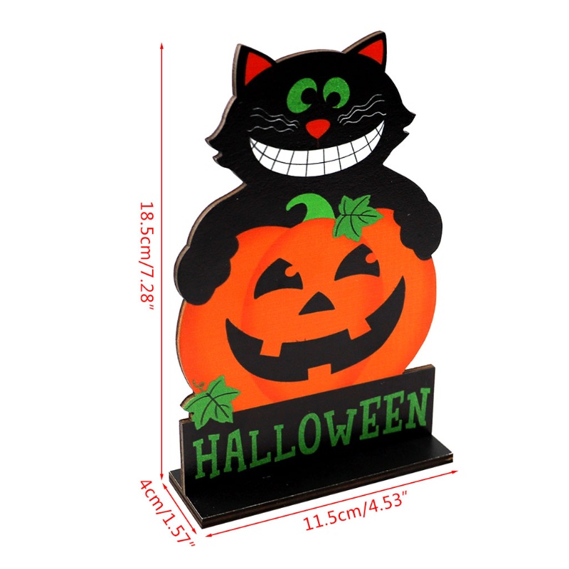 Bảng hiệu bằng gỗ họa tiết mèo bí ngô hoạt hình dùng trang trí tiệc Halloween