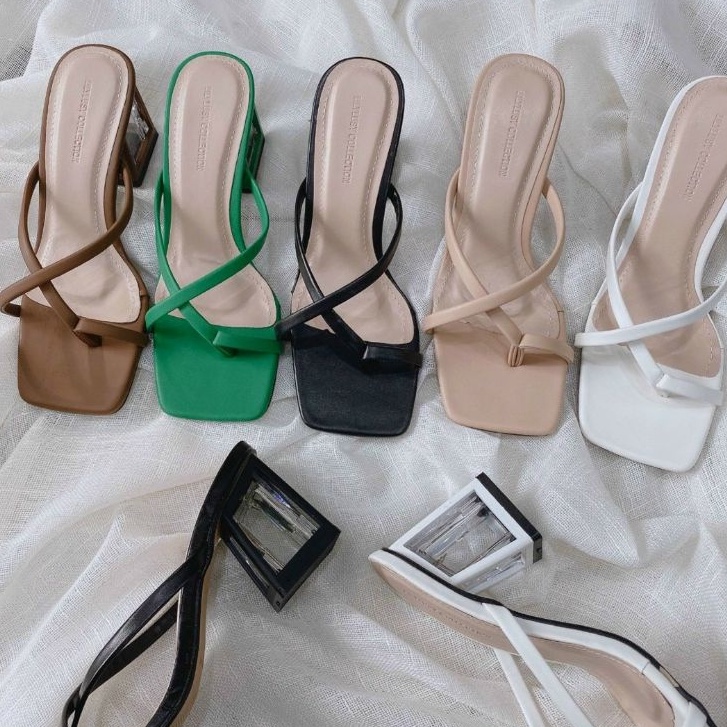 Guốc Cao gót 7 phân quai da đan chéo, sandal