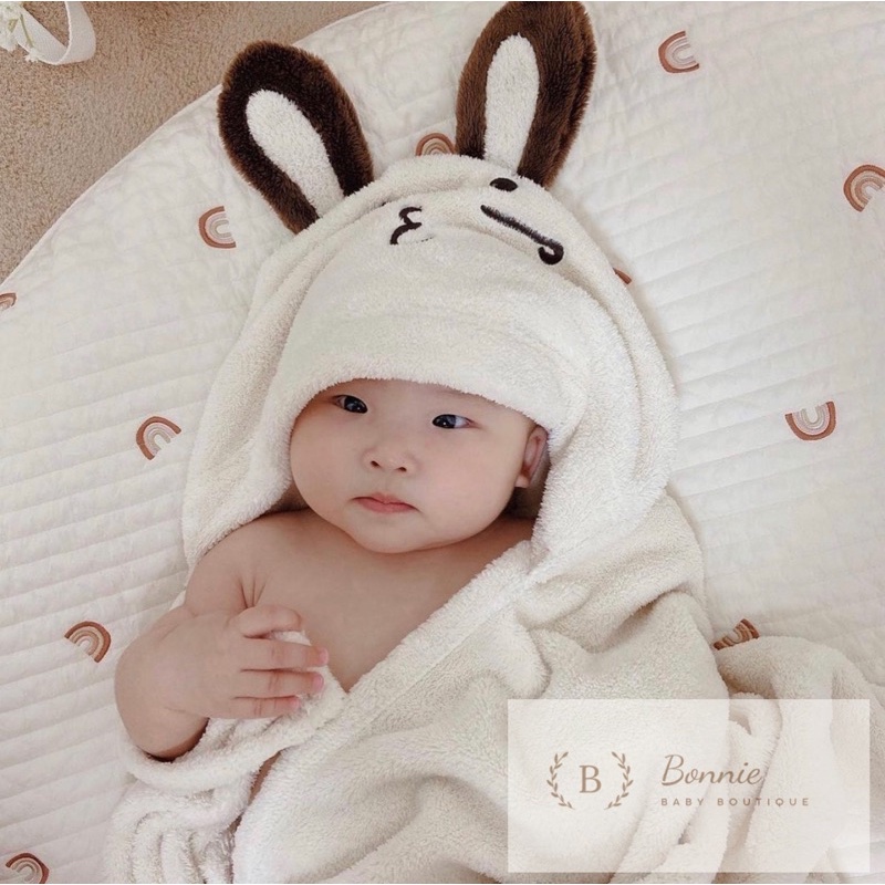 Khăn choàng tắm có mũ cho bé từ sơ sinh Hàn Quốc (85x100cm)