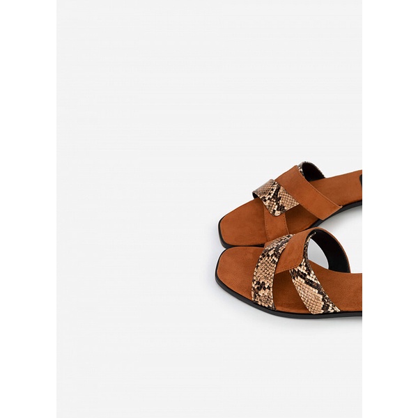 Vascara Dép Quai Đan Chéo Phối Vân Da Rắn - DXP 0163 - Màu Nâu