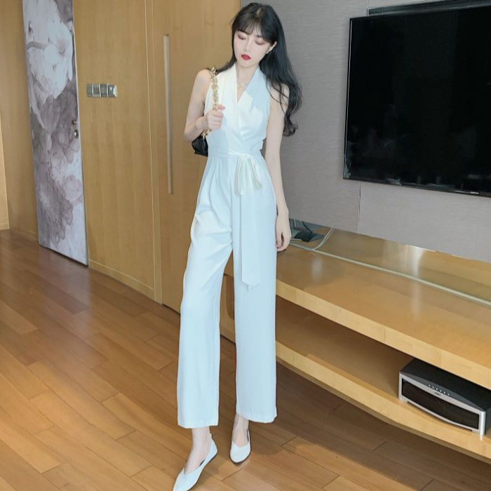 Jumpsuit Hai Dây Ống Rộng Phong Cách Retro