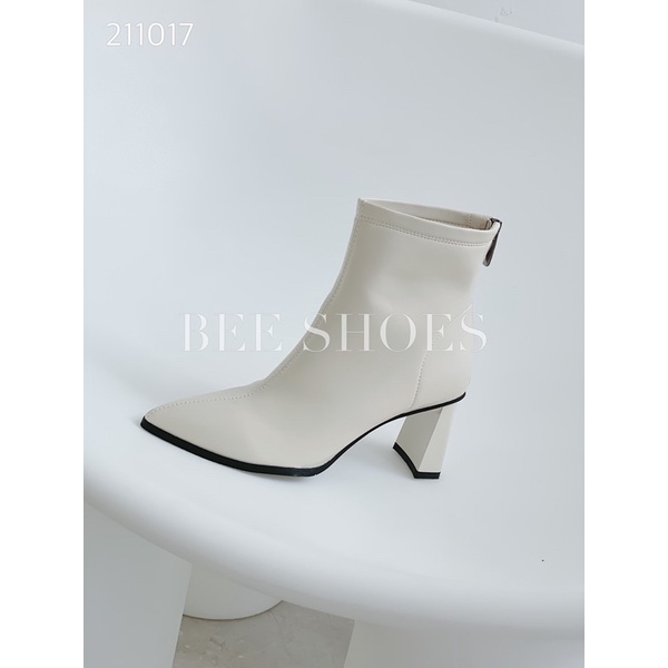 BEESHOES - BOOT DA MỀM MŨI NHỌN - BOOT ĐẾ TRỤ CAO 7CM CÓ SẴN MÀU ĐEN - KEM - BE 211017