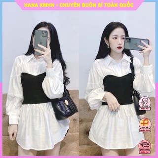 [SƠ MI NỮ] Áo Kiểu Nữ Tay Dài Phối Đen, Áo Babydoll Cực Xinh