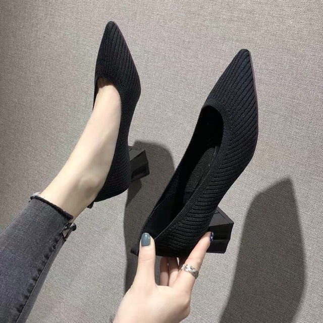 Giày nữ len gân đế trụ 4cm(ảnh thật) | BigBuy360 - bigbuy360.vn