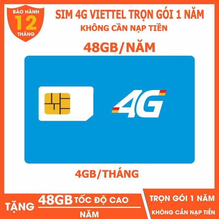 Sim 4G Viettel  D500 Trọn Gói 1 Năm 48Gb (4Gb/Tháng) Data Không Giới Hạn -Sim vào mạng 1 năm không nạp tiền