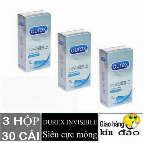 [Combo 3 Hộp] Bao Cao Su Durex INVISIBLE - BCS SIÊU MỎNG CẢM GIÁC CHÂN THẬT - 3 Hộp 30 BAO