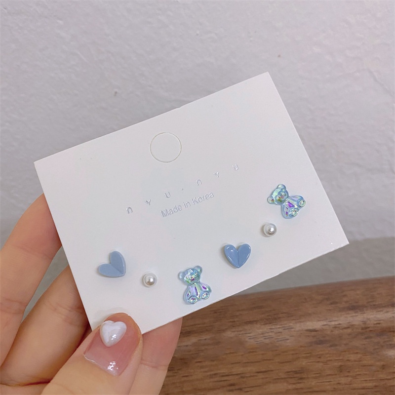 S925 Set 3 Khuyên Tai Hình Gấu Dễ Thương Cho Nữ