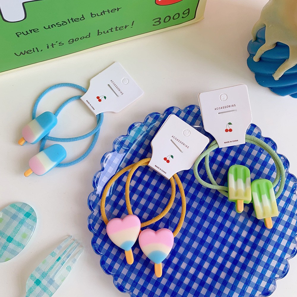 Set 2 dây cột tóc họa tiết cây kem xinh xắn cho nữ