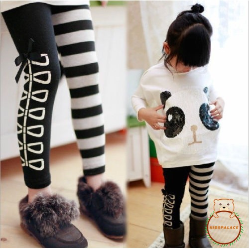 Set Áo Thun + Quần Legging Kẻ Sọc In Hình Gấu Trúc Dễ Thương Cho Bé Gái