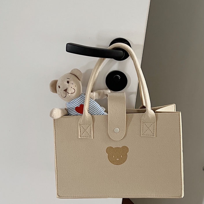 Túi Xách Vải Nỉ Màu Trơn Cỡ Lớn Hình Gấu Đa Năng Màu Sắc Đơn Giản