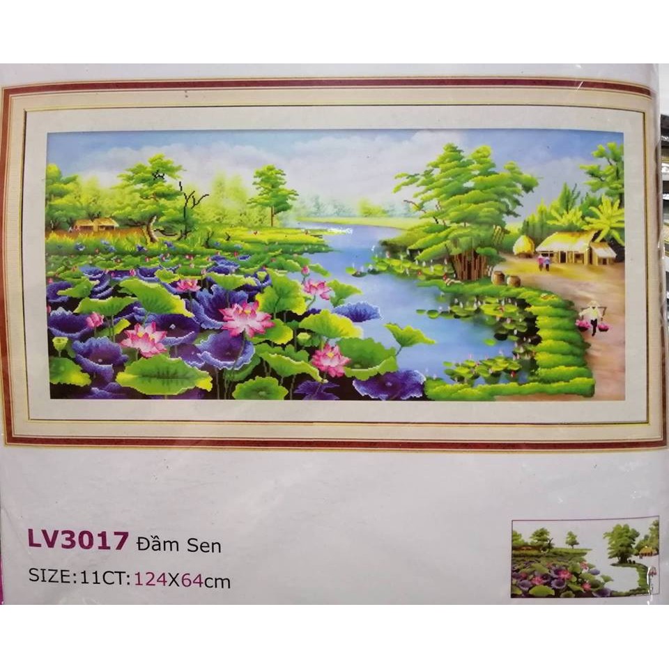 Tranh thêu chữ thập Đầm Sen KT:124x64cm