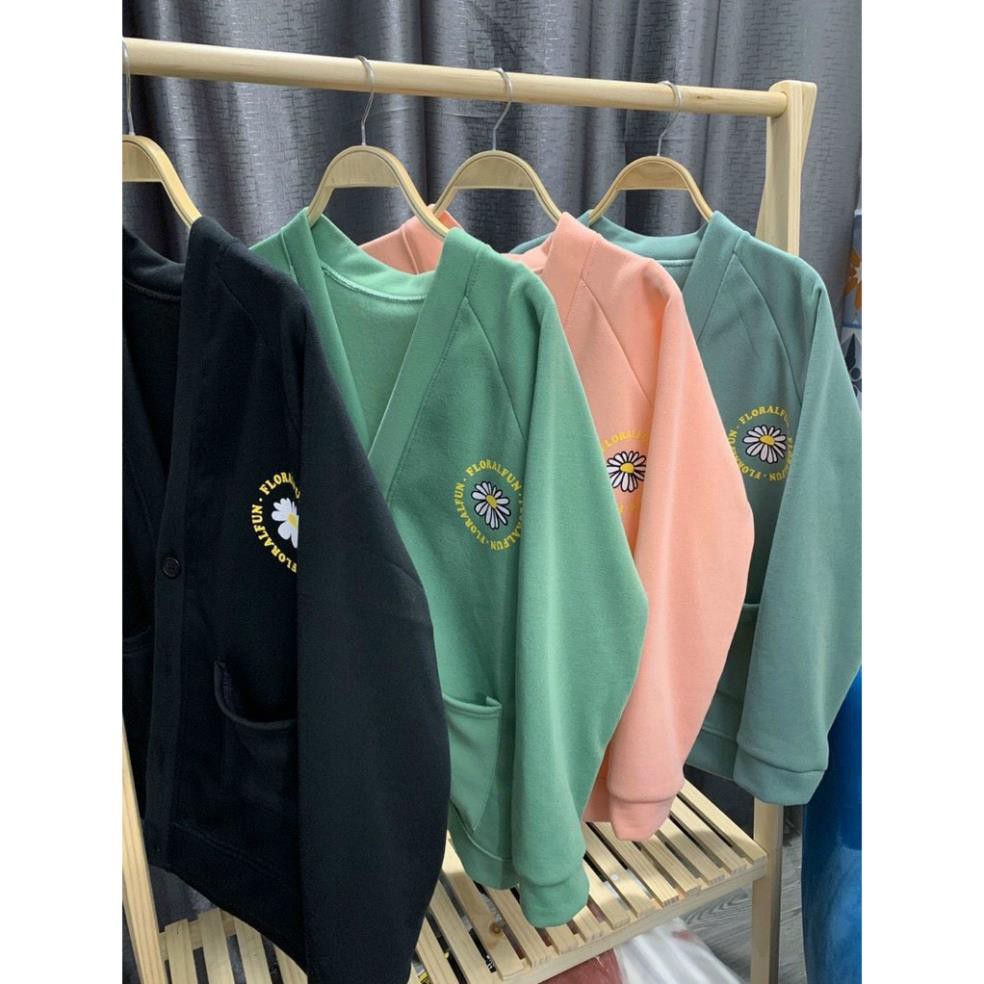 [HÌNH THẬT] Áo Khoác Cardigan Nỉ Ngoại FLORAL FUN Thêu Hoa Unisex, Áo Khoác Nhẹ Thu Đông | BigBuy360 - bigbuy360.vn