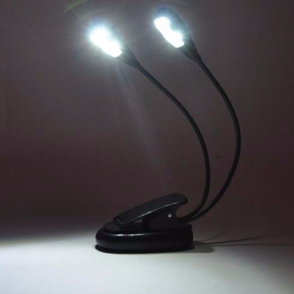 Đèn Đọc Sách 4 Bóng Led 2 Cánh Tay Linh Hoạt Siêu Sáng Có Giá Đỡ Kẹp Màu Đen Tiện Dụng
