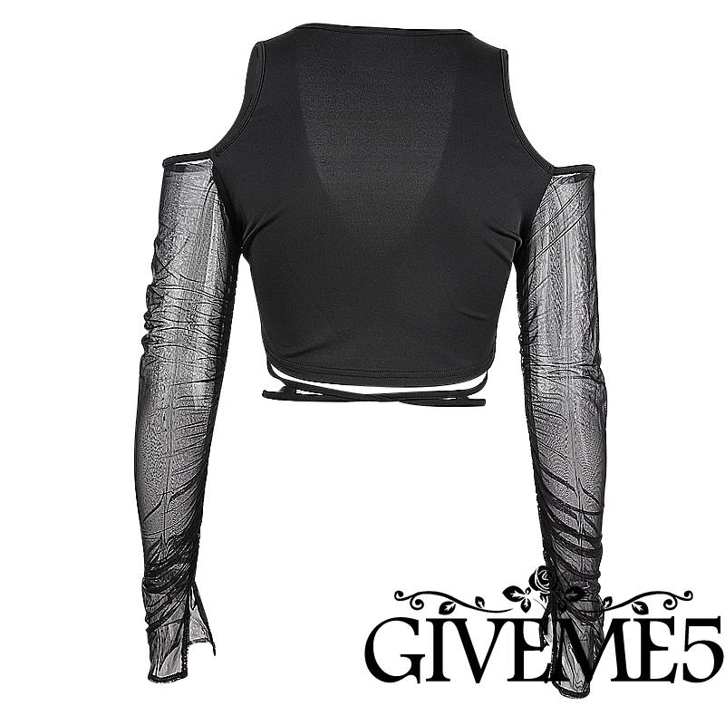 Áo Croptop Tay Dài Cổ Chữ V Màu Sắc Trơn Thiết Kế Đan Dây Chéo Quyến Rũ