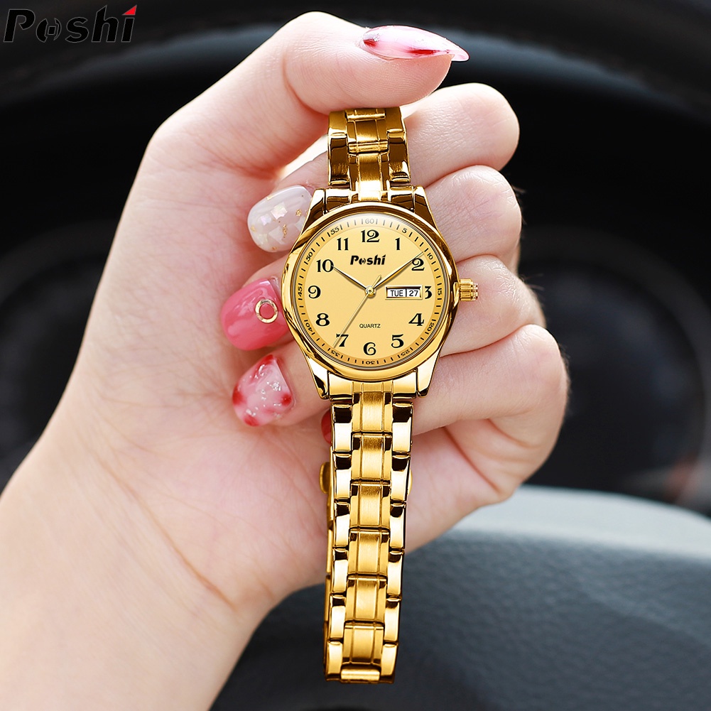 Đồng Hồ POSHI Dành Cho Nữ Chống Thấm Nước Trên Nữ Thép Không Gỉ Vàng Bạc Có Hộp Relo Lịch Thạch Anh Sang Trọng Thời Trang Hàn Quốc Mặt Số Mặt Số Cổ Tay Đồng Hồ Nữ