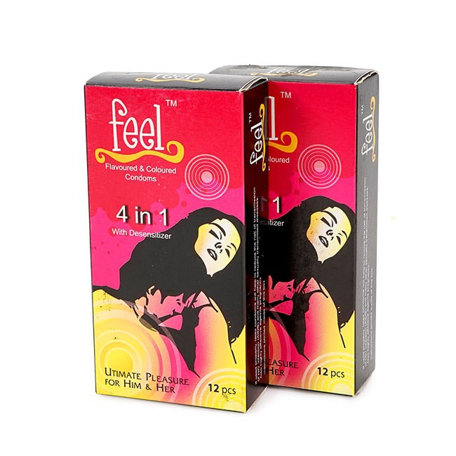 Bao Cao Su FEEL 4 IN 1 , gân Gai li ti, ôm khít, Kéo Dài Thời Gian Quan Hệ - hộp 12 cái