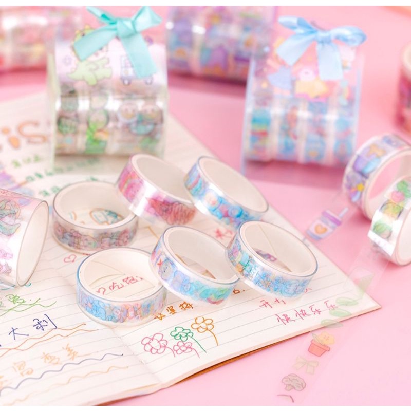 Hộp băng keo washi tape trong suốt có nơ dễ cưng