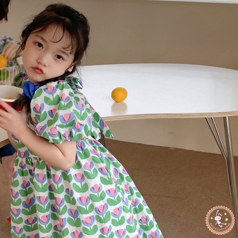 Đầm Công Chúa Hở Lưng Đính Nơ Họa Tiết Hoa Thời Trang Mùa Hè Cho Bé Gái