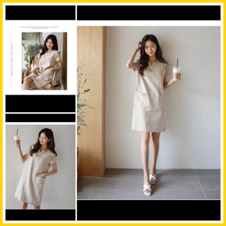 Đầm suông linen cổ chìa khóa túi ốp mặc trên gối đẹp miễn chê chất linen bột thấm hút mồ hôi, thoáng mát nha các chế