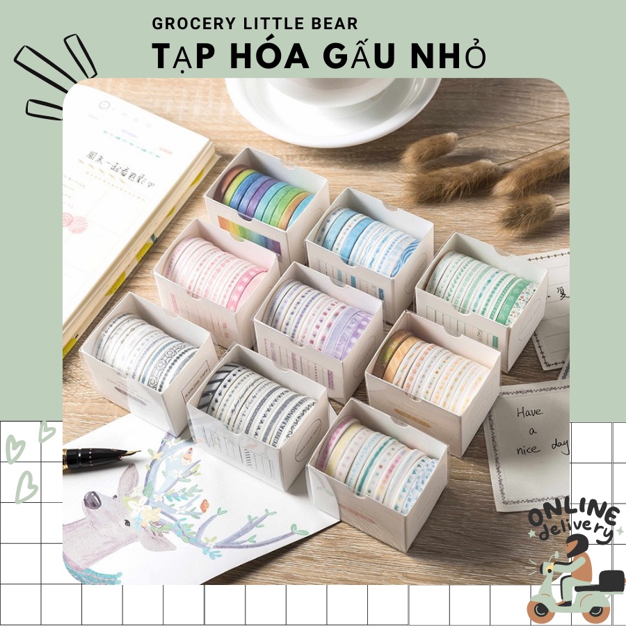 Set 10 cuộn washi mini retro - taphoagaunho