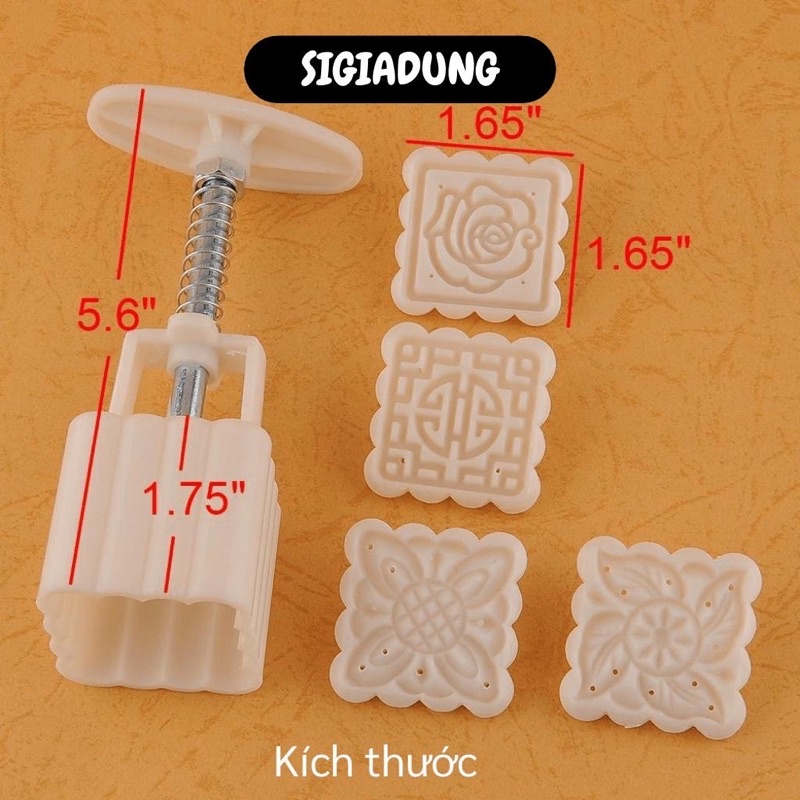 Khuôn nhựa làm bánh trung thu mẫu vuông 50g tặng kèm 4 mặt - Khuôn in làm bánh trung thu ép lò kèm 4 mặt ép