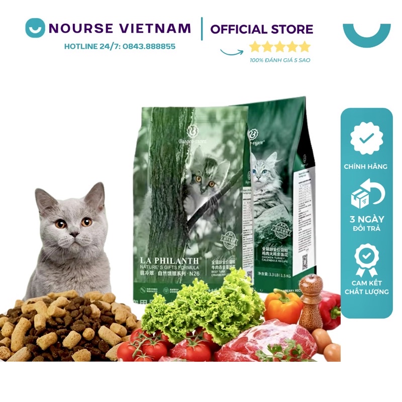 Hạt cho mèo La Philanth Thức ăn khô cho mèo con với Thịt bò Ức gà sấy khô NourseVietnam (1,5kg)