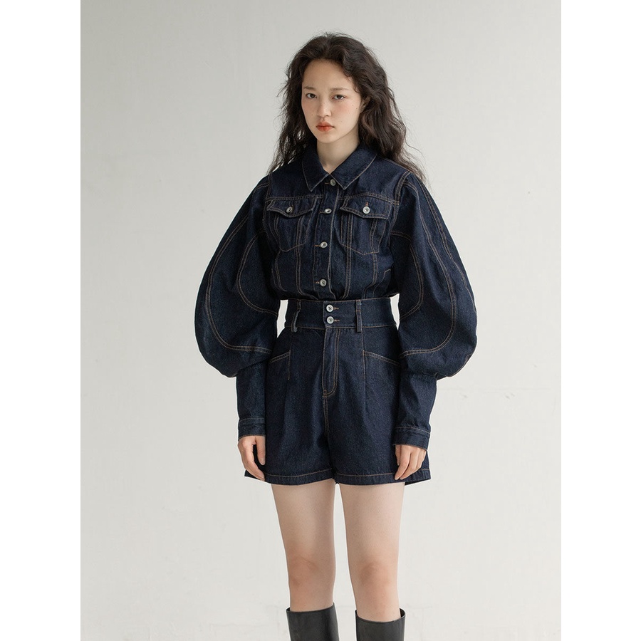 Sản Phẩm Mới Mùa Hè!F &amp; X Set Áo Khoác Denim Tay Loe + Quần Short Chữ a Lưng Cao Ống Rộng Phong Cách Retro Đường Phố Cho Nữ