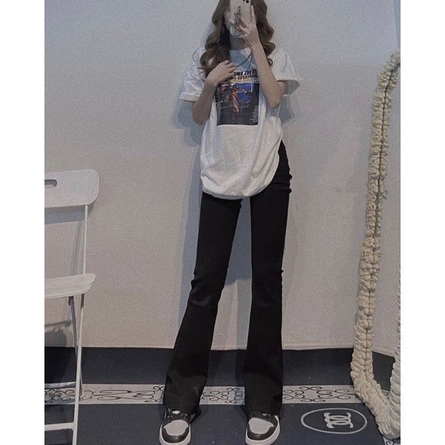 Quần jeans nữ ống loe màu trắng đen dáng dài cạp cao phong cách Ulzzang Hàn xu hướng thời trang cá tính sành điệu loại 1