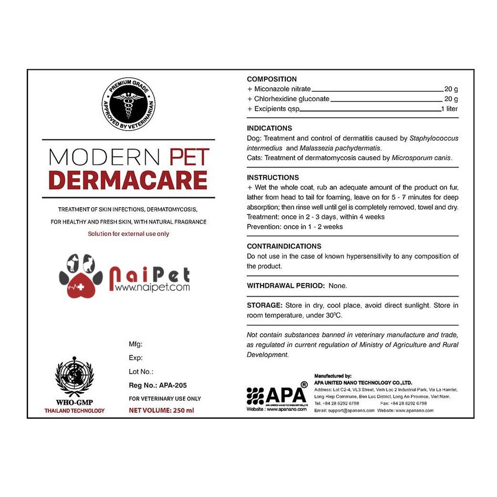 Sữa Tắm Trị Nấm Viêm Da Modern Pet Dermacare 250ml