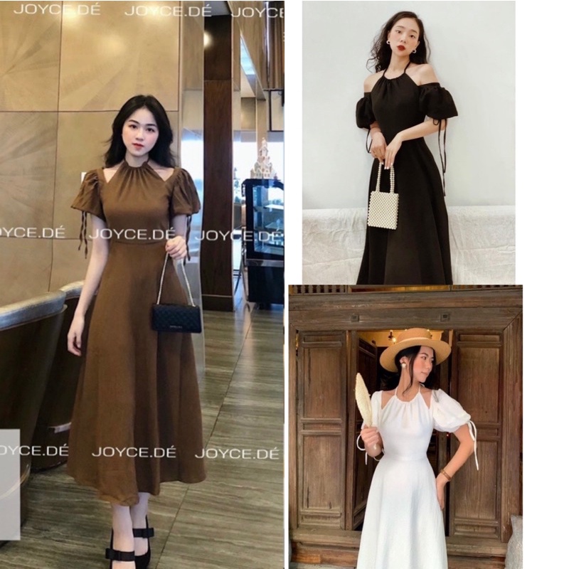 Váy thiết kế cổ yếm dáng dài khoét vai kèm ẢNH THẬT_Tiệm của Ả