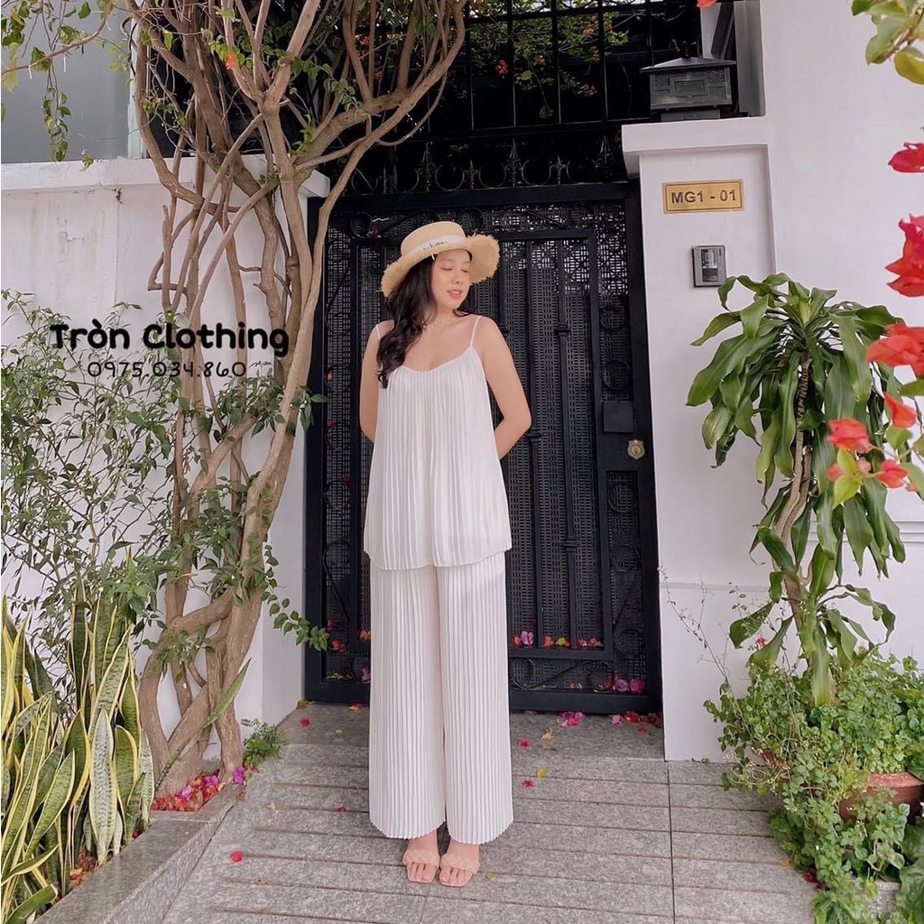 Set nữ 2 dây trắng dập li bồng bềnh - Hàng có sẵn - Xưởng may Lộc Vân - V09