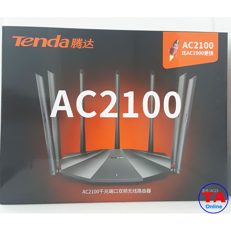 Bộ Phát Wifi Tenda AC23 - Hai Băng Tần - Tốc Độ 2100Mbps - 7 anten 6dbi Cho Khả Năng Phủ Sóng Mạnh Mẽ