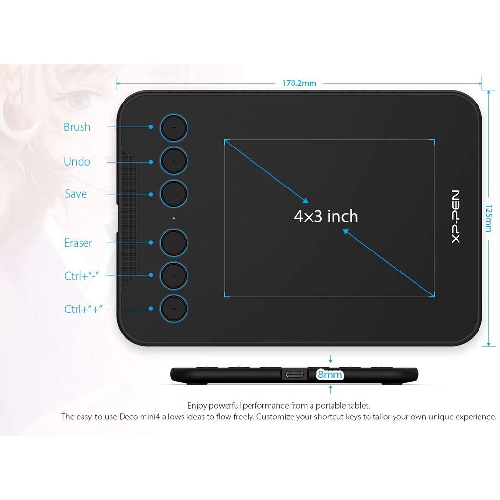 Bảng Vẽ Điện Tử XP-PEN Deco Mini4 Android 8192 Mức Lực Nhấn
