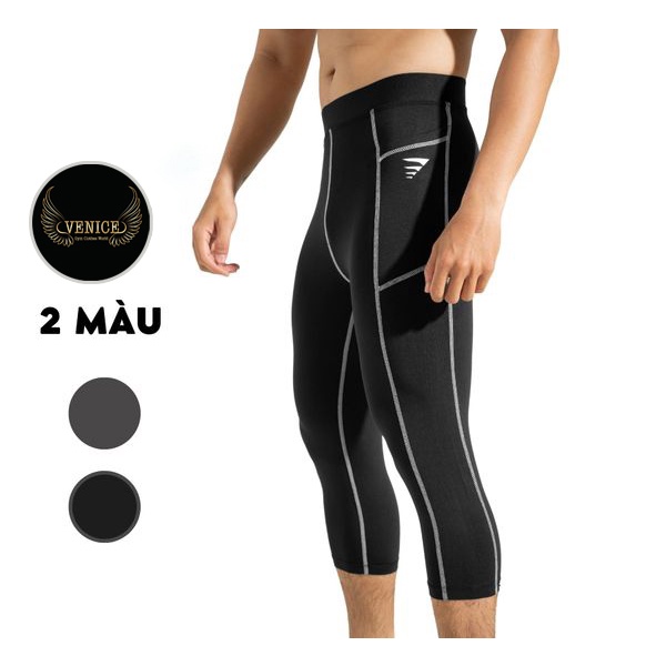 Quần legging thể thao giữ nhiệt nam form ôm body combat lửng 3/4 thun co giãn 4 chiều chuyên tập gym bóng rổ QDTS003