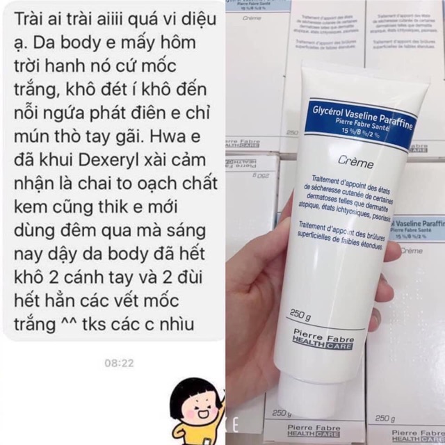 Kem Dexeryl dưỡng da, bôi nẻ chàm Glycerol Vaseline Paraffine 250g - Hàng Pháp