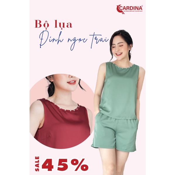 Bộ mặc nhà Cardina chất liệu lụa satin cao cấp co giãn nhẹ viền cổ trang trí vô cùng sang chảnh quyến rũ 2SF20.