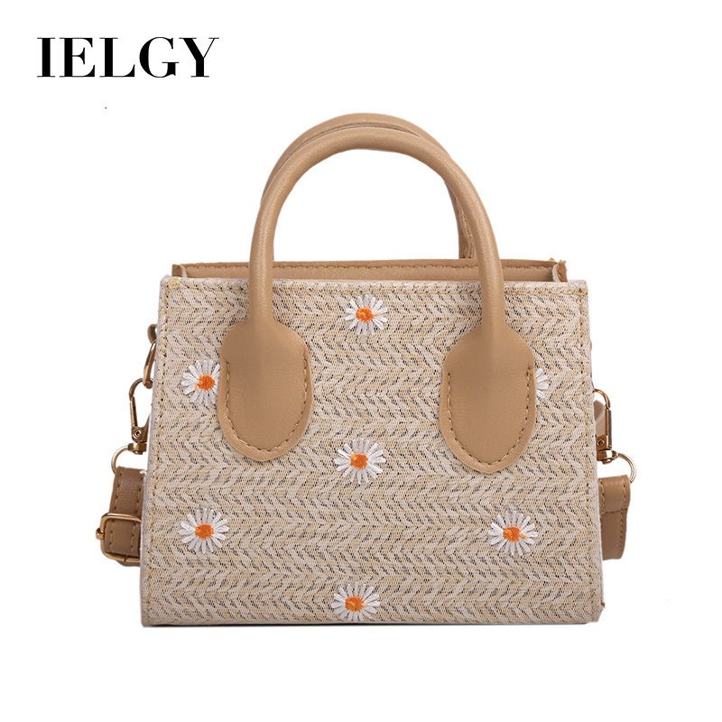Túi đeo vai IELGY dáng vuông nhỏ dệt tay họa tiết hoa cúc nhỏ phong cách phương Tây thời trang mùa hè dành cho nữ