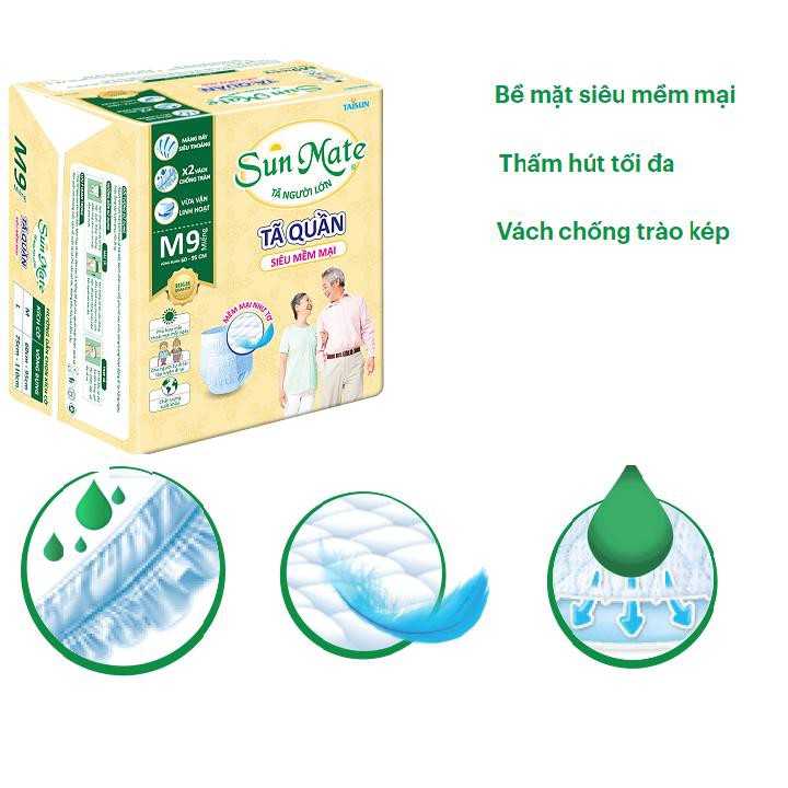 Tã quần người già Sunmate- Merzy cao cấp Siêu mềm mại- Siêu khô thoáng