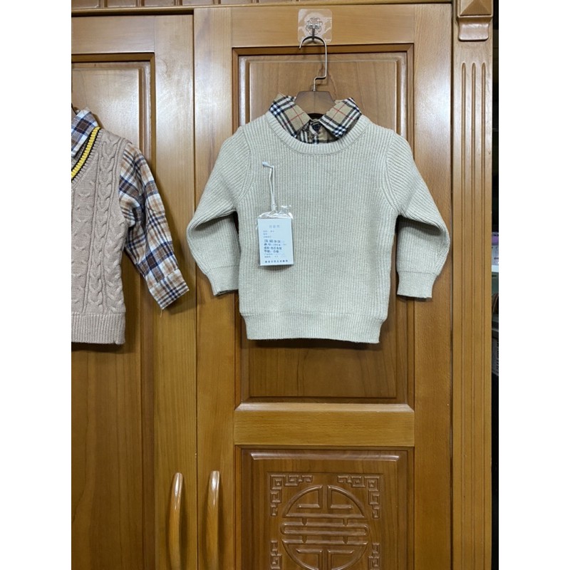 Áo Len Lót Lông Bên Trong Dày Ấm Cho Bé Trai Size 90-130(10-25kg), Áo Len Kèm Cổ Sơ Mi Cho Bé Trai