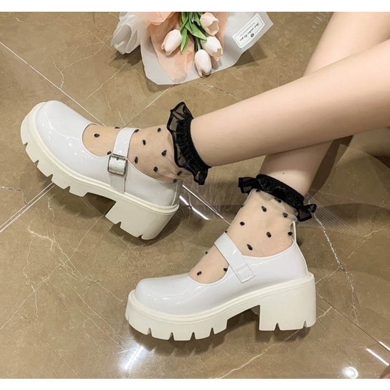 Giày nữ Lotita Khuy Cài Đế 7 Phân Da Bóng Đế Răng Cưa, Cá Tính Mã HV 123