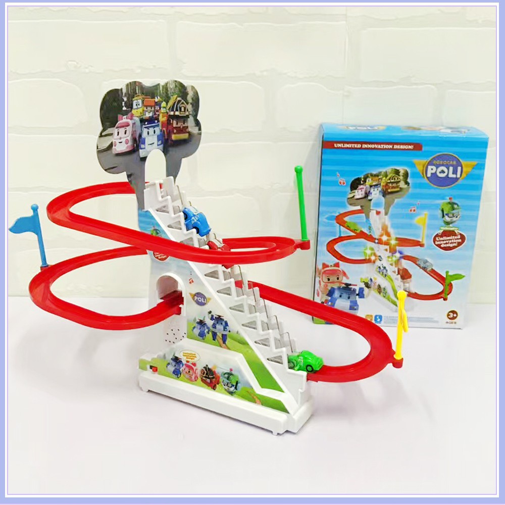 Bộ đồ chơi heo Peppa , chó leo cầu thang có nhạc và có đèn ngộ nghĩnh cho bé