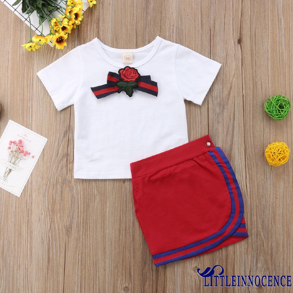 ❤XZQ-2PCS Toddler Kid Baby Girls Flower T-shirt Tops Mini Skirt Outfit Set 1-5 Years