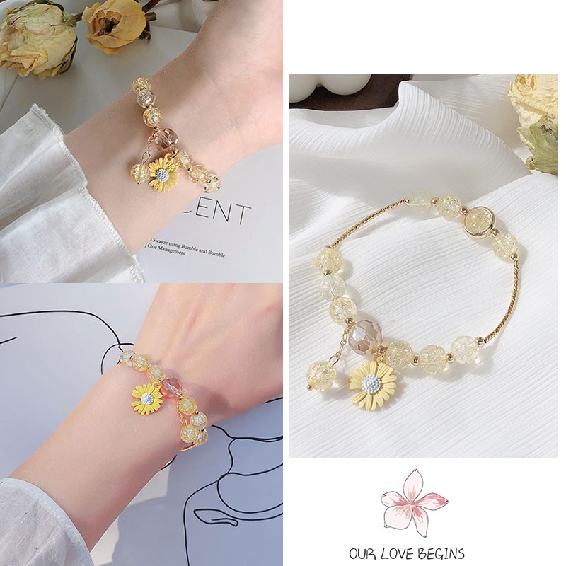 Vòng đeo tay chuỗi hạt nhiều màu sắc trang trí hoa cúc xinh xắn phong cách GD đơn giản cho học sinh
