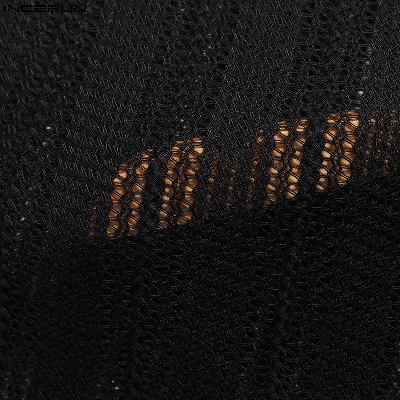 Áo dài tay INCERUN kiểu cổ chữ v màu đen cho nam